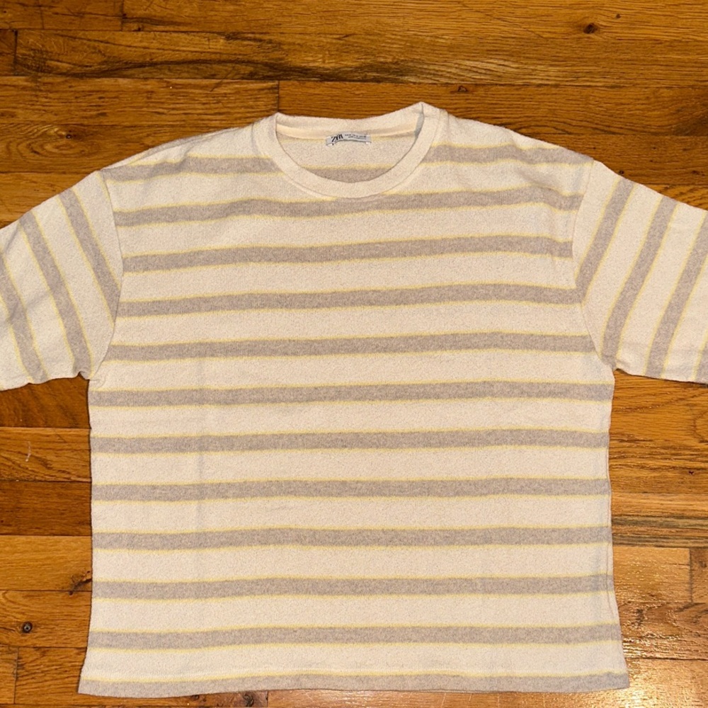 Zara Beige and White Striped Knit Tee